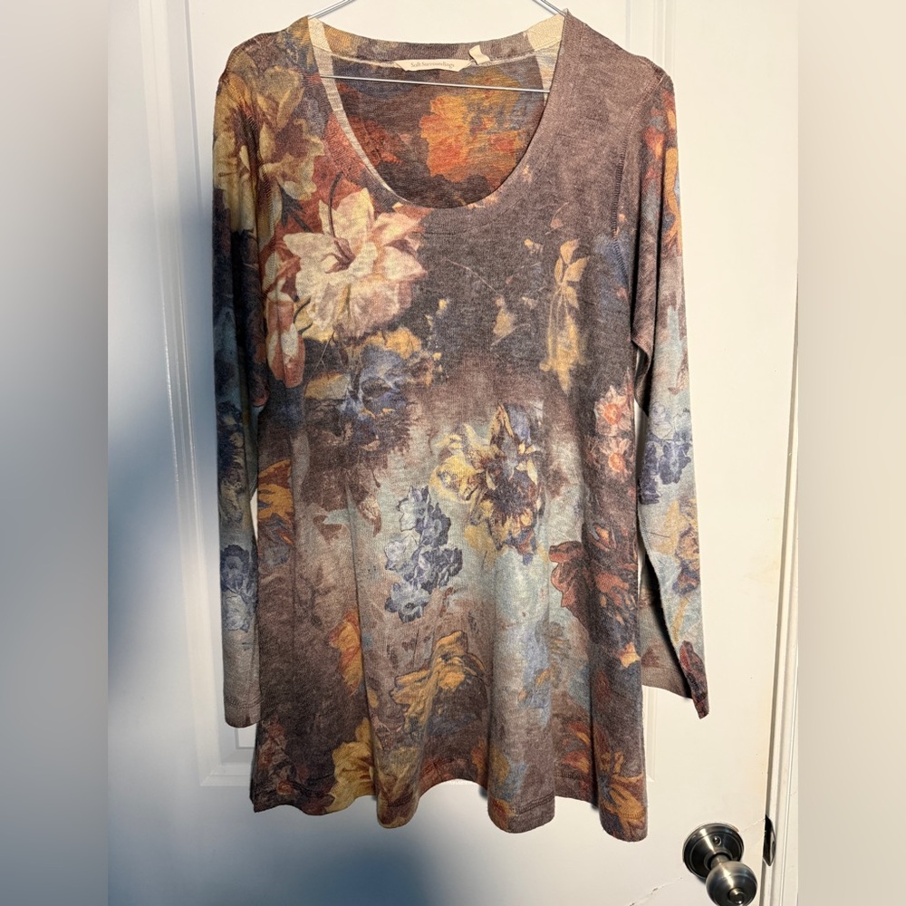 Soft Surroundings Multicolor Floral Long Sleeve Top- medium